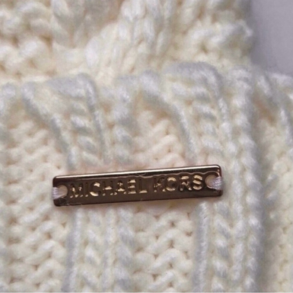 New Michael Kors Hat Women’s Ivory Winter Lined Cable Knit Cuffed Beanie Hat - Picture 6 of 12